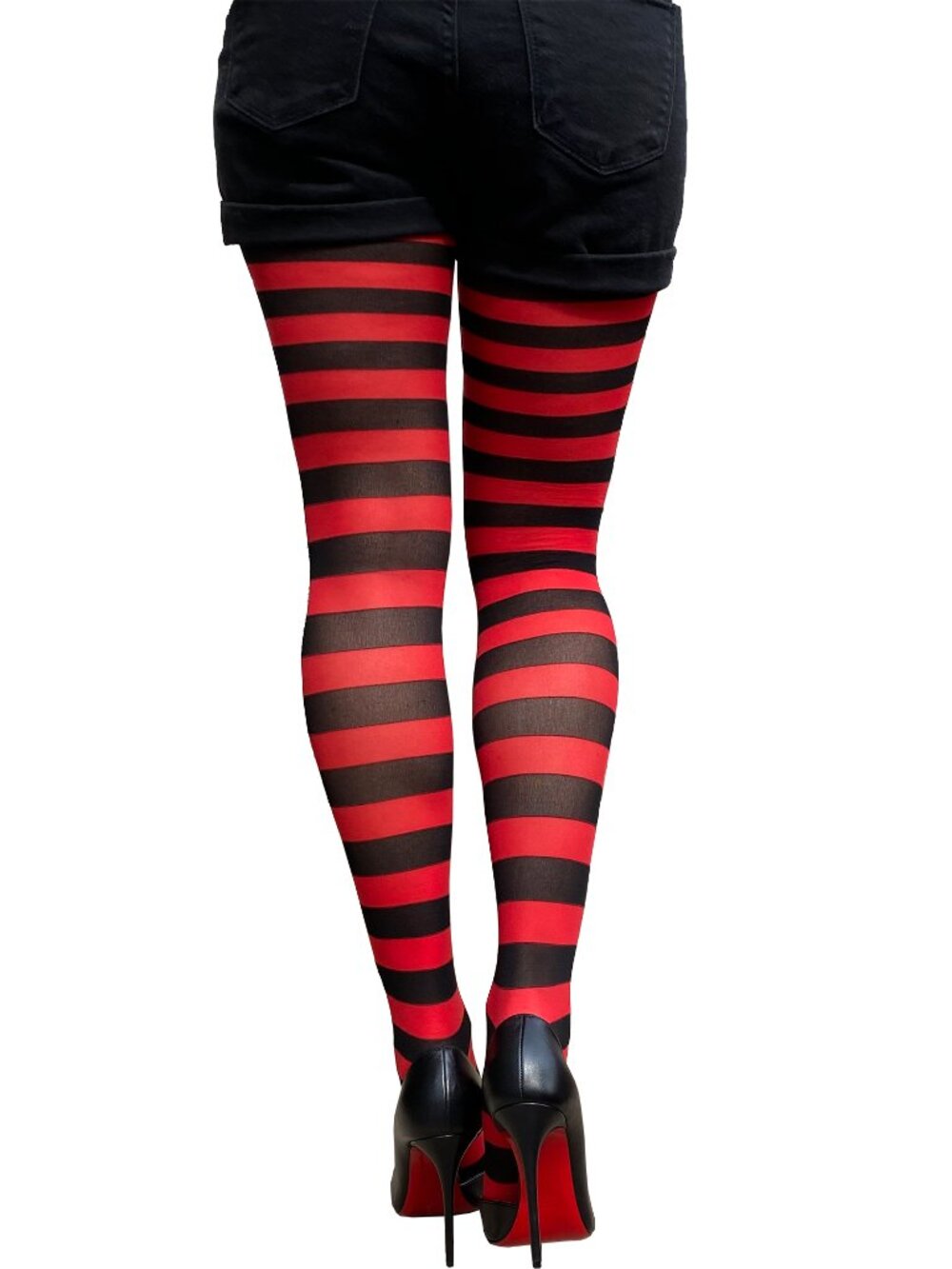 Red Striped Opaque Tights For Women